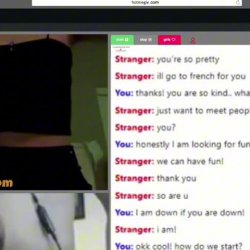 Pretty Omegle Brunette gets horny in live chat and touching her perfect tits and puffy pussy