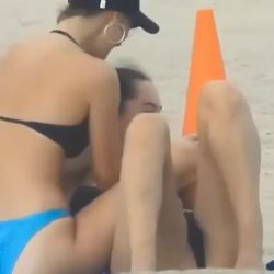 Lesbian friends caught fingering at beach