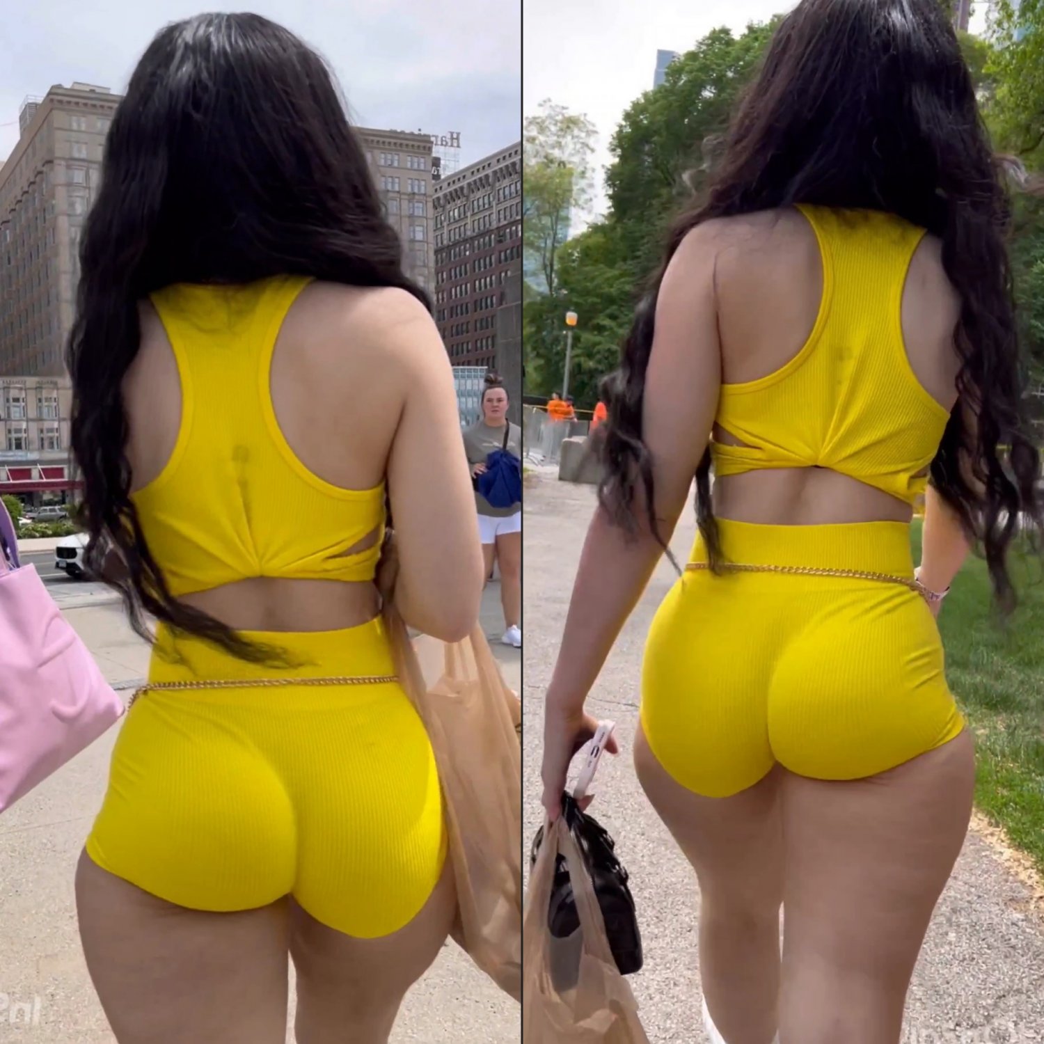 Vpl Yellow shorts Candid #wL9pkRgS