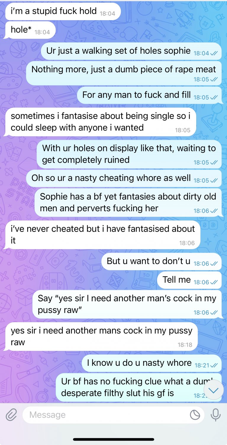 Sophie the Webslut fantasises about CHEATING on her unaware bf on Telegram 😈🤫 #1BDGTWmy