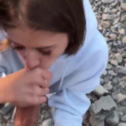 Sexy brunette wife sucks dick outdoors