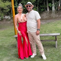 Red dress topless