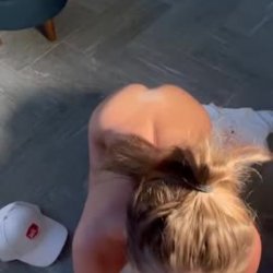White girl sucking a dildo then cums on her cute face