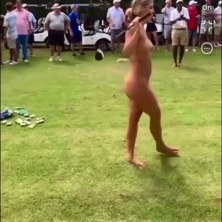Naked golf swing in front her Tricks rich friends