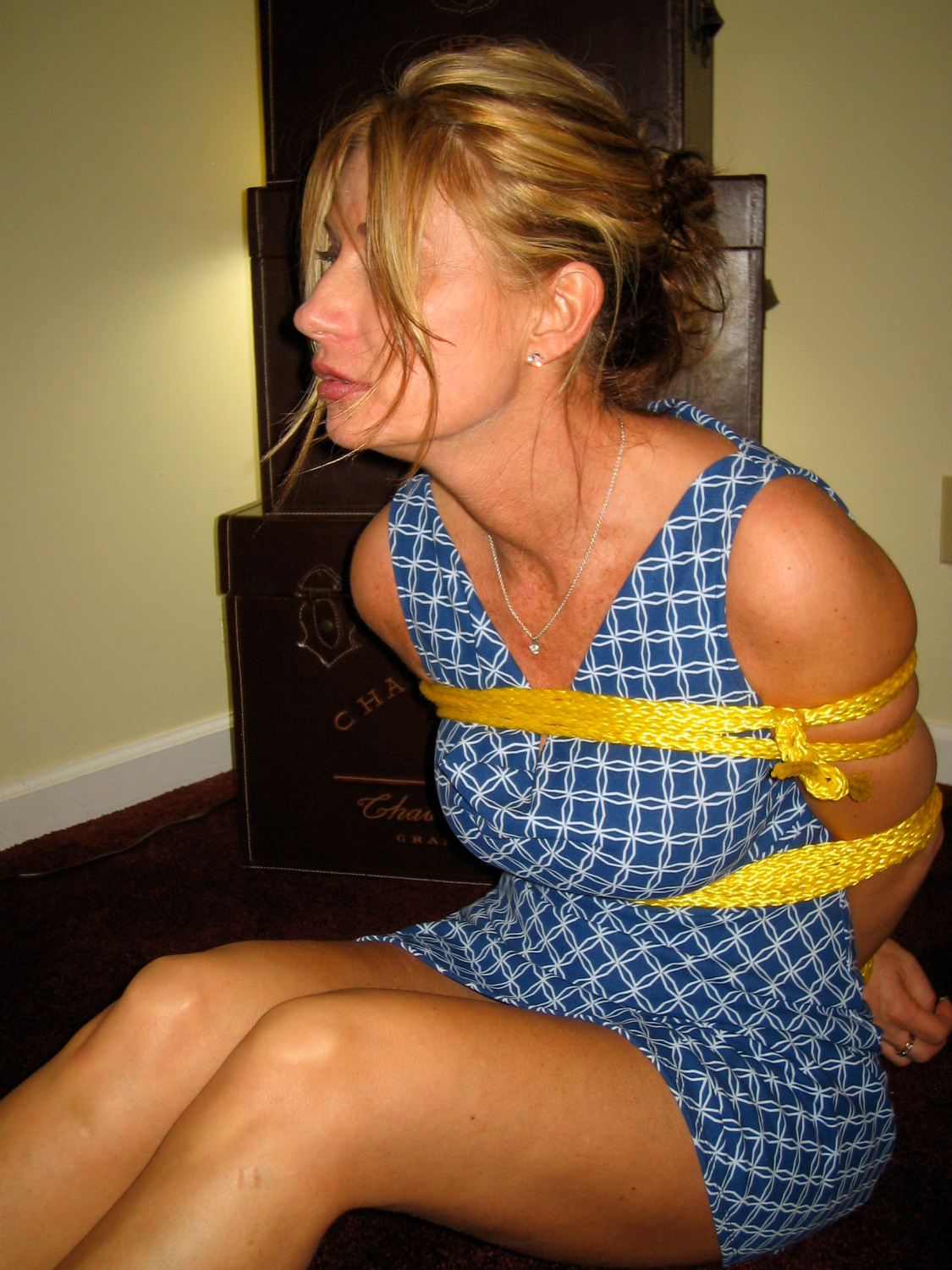 Bondage Wife in a blue dress #PQXG8LKu
