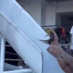 Crazy girl shows takes off bra at a water slide