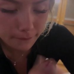 Lovely blonde slut gives blowjob