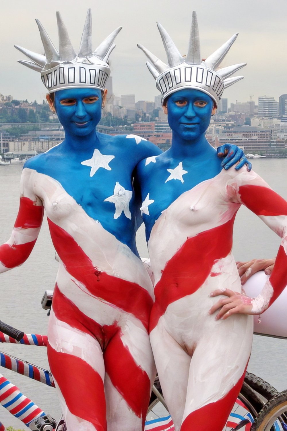Nudist girls doing body paint in public #E1WKklu8