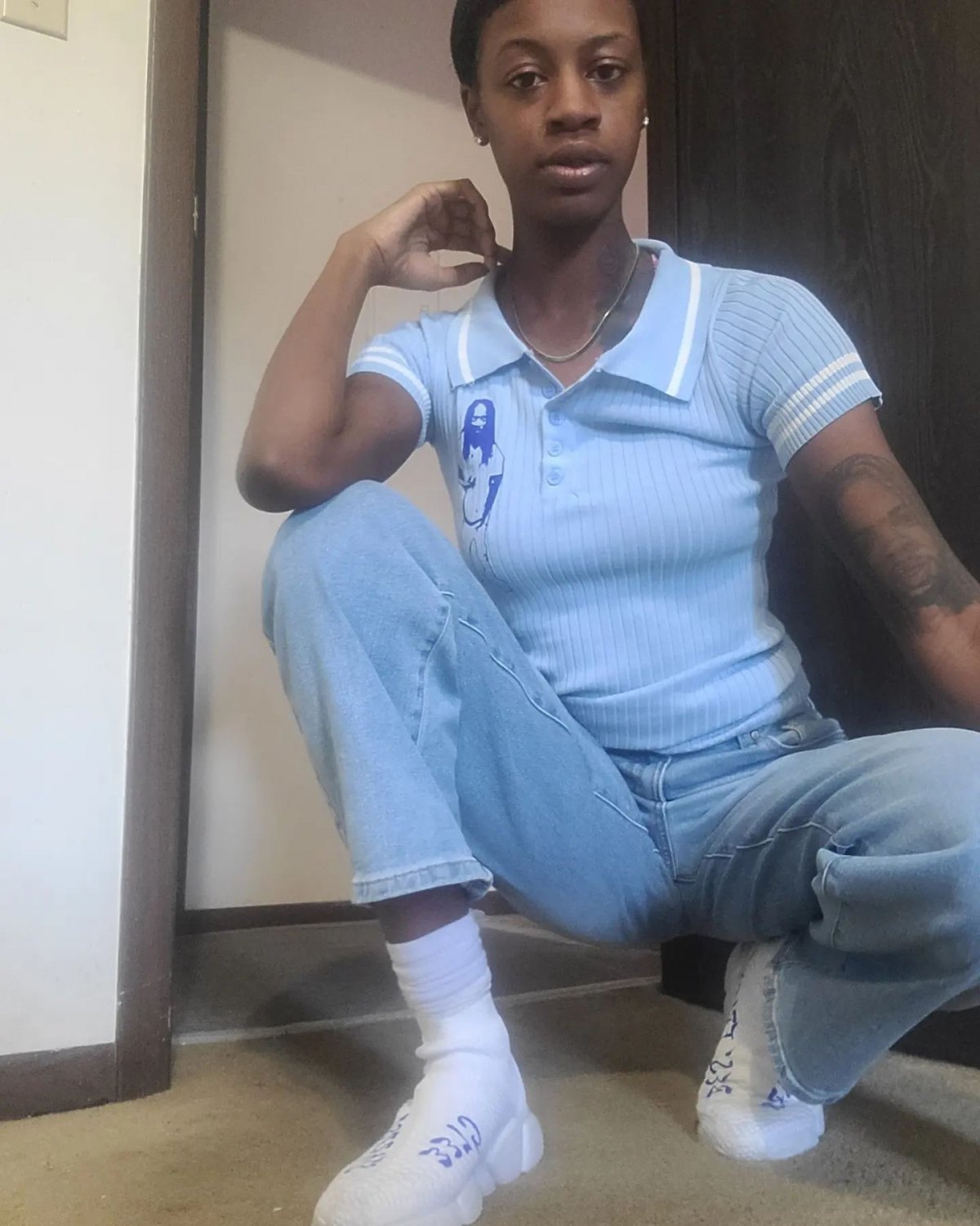Black Dark skin Tattoo Short Hair Tomboy Lil Booty #M19mt24K